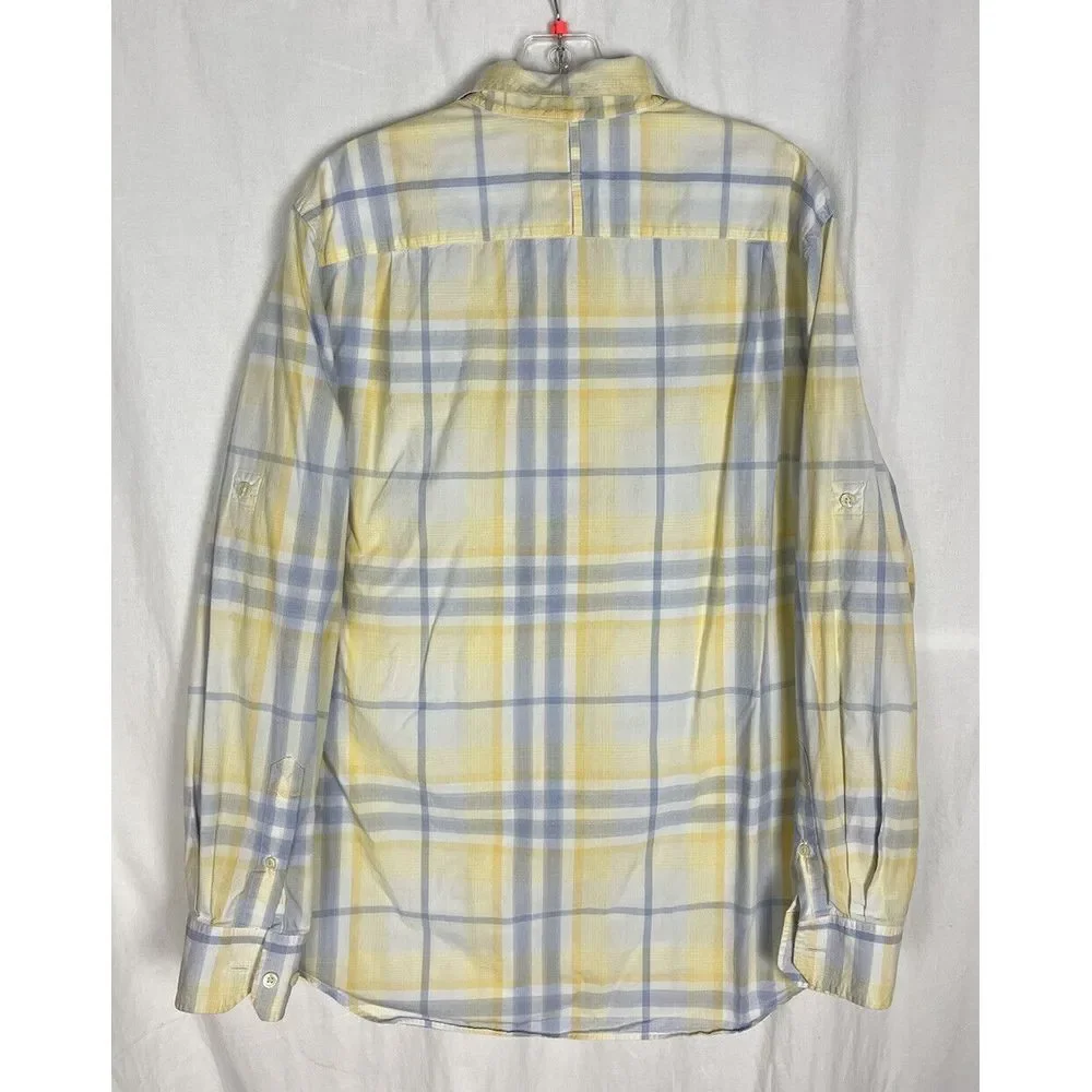 Banana Republic Button Up Shirt Mens L (16- 16 1/2) Roll Tab Sleeve Cotton Plaid